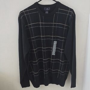 Dockers Mens Black Brown Plaid Knit Crewneck Pullover Sweater Size Large NWT